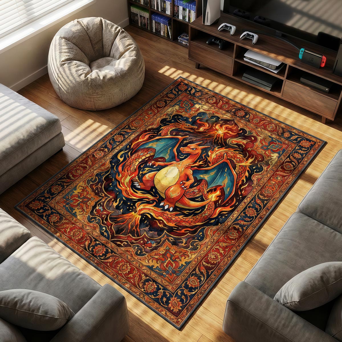 Charizard Dragon themed area rug for Pokemon fans