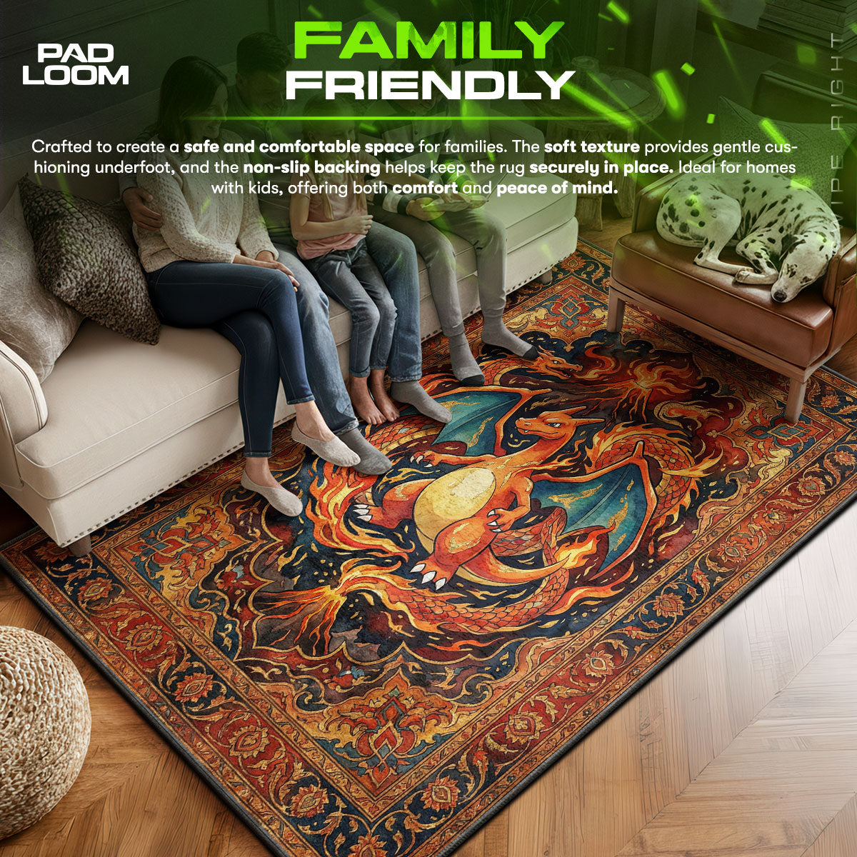 Charizard area rug showing full Pokemon artwork