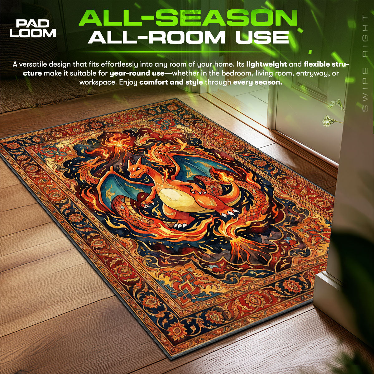 Charizard Dragon Flame Chair fan rug — premium quality print
