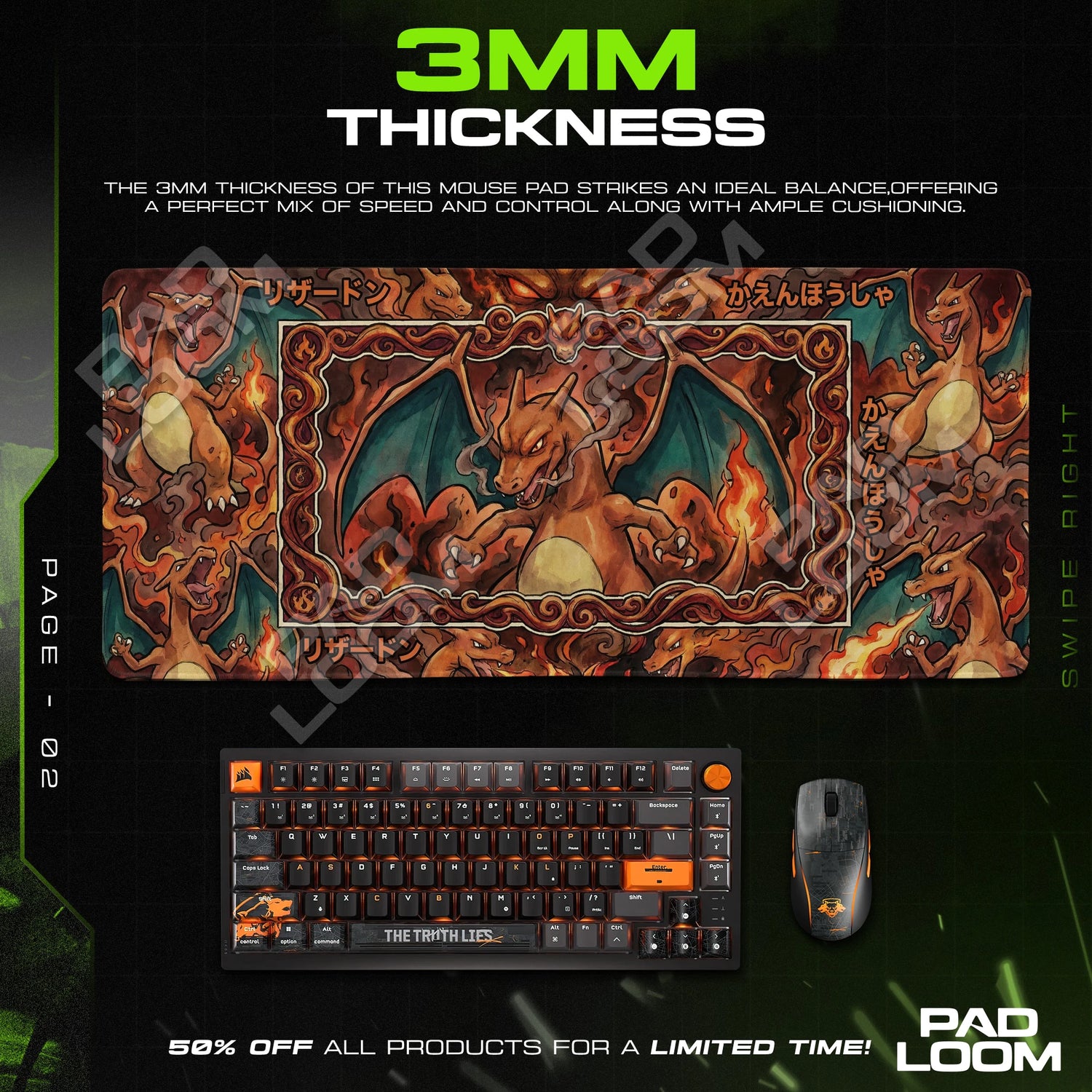 Charizard Ember Scroll Mouse Pad - Pokémon Desk Mat