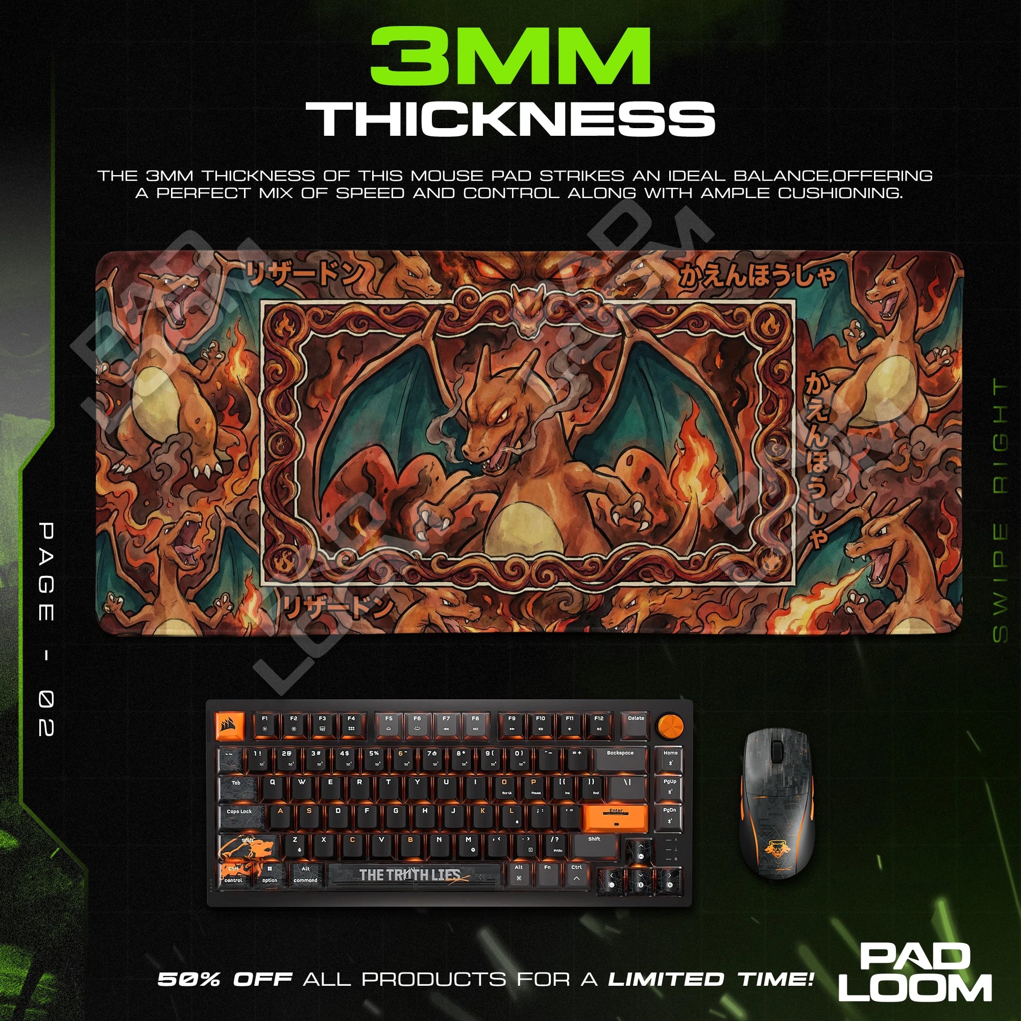 Charizard Ember Scroll Mouse Pad - Pokémon Desk Mat