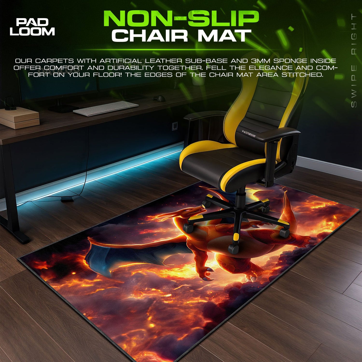 Charizard Firestorm Mouse Pad, Pokémon Gamer Desk Mat Padloom