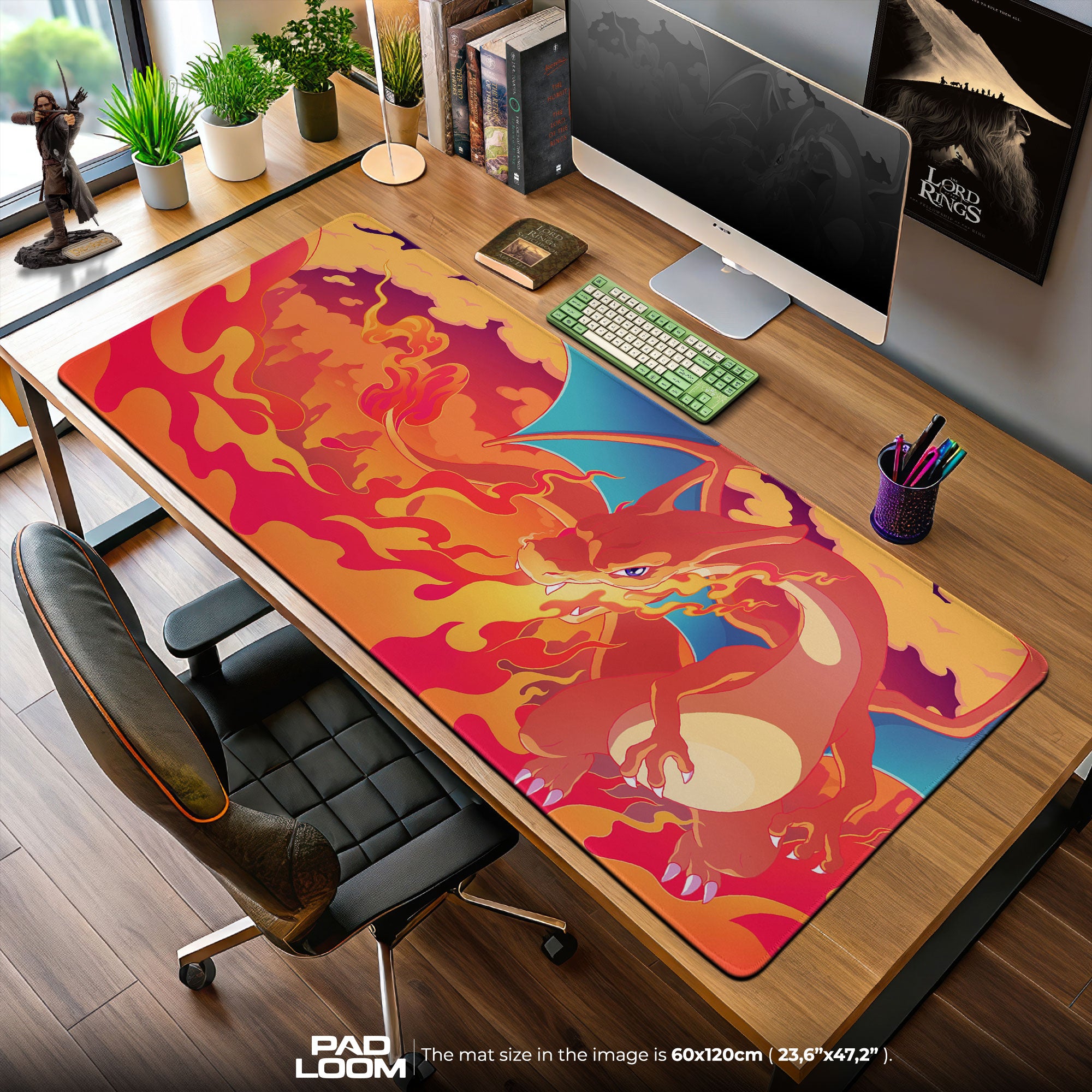 Charizard Inferno Horizon Mouse Pad, Pokémon Firestorm Gaming Desk Mat