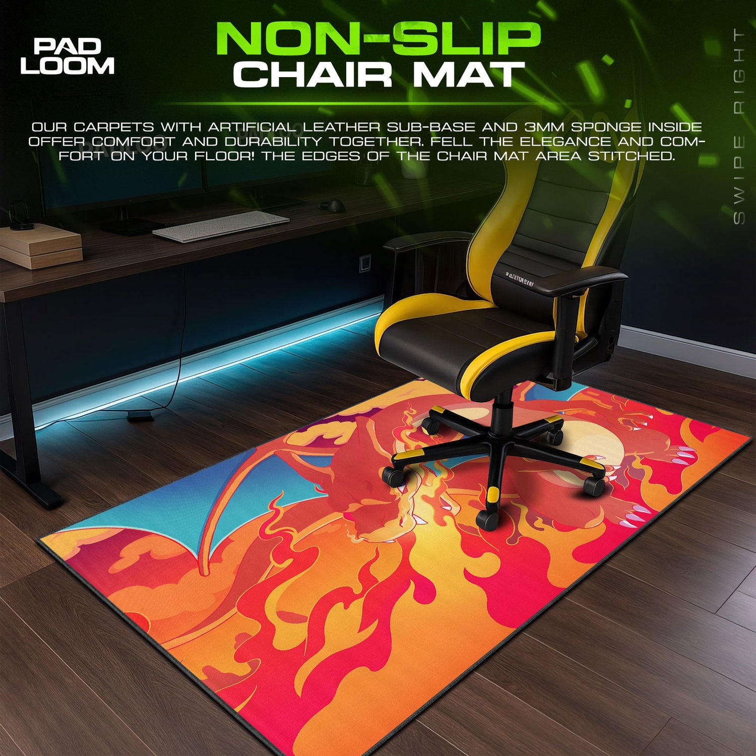 Charizard Inferno Horizon Mouse Pad, Pokémon Firestorm Gaming Desk Mat Padloom