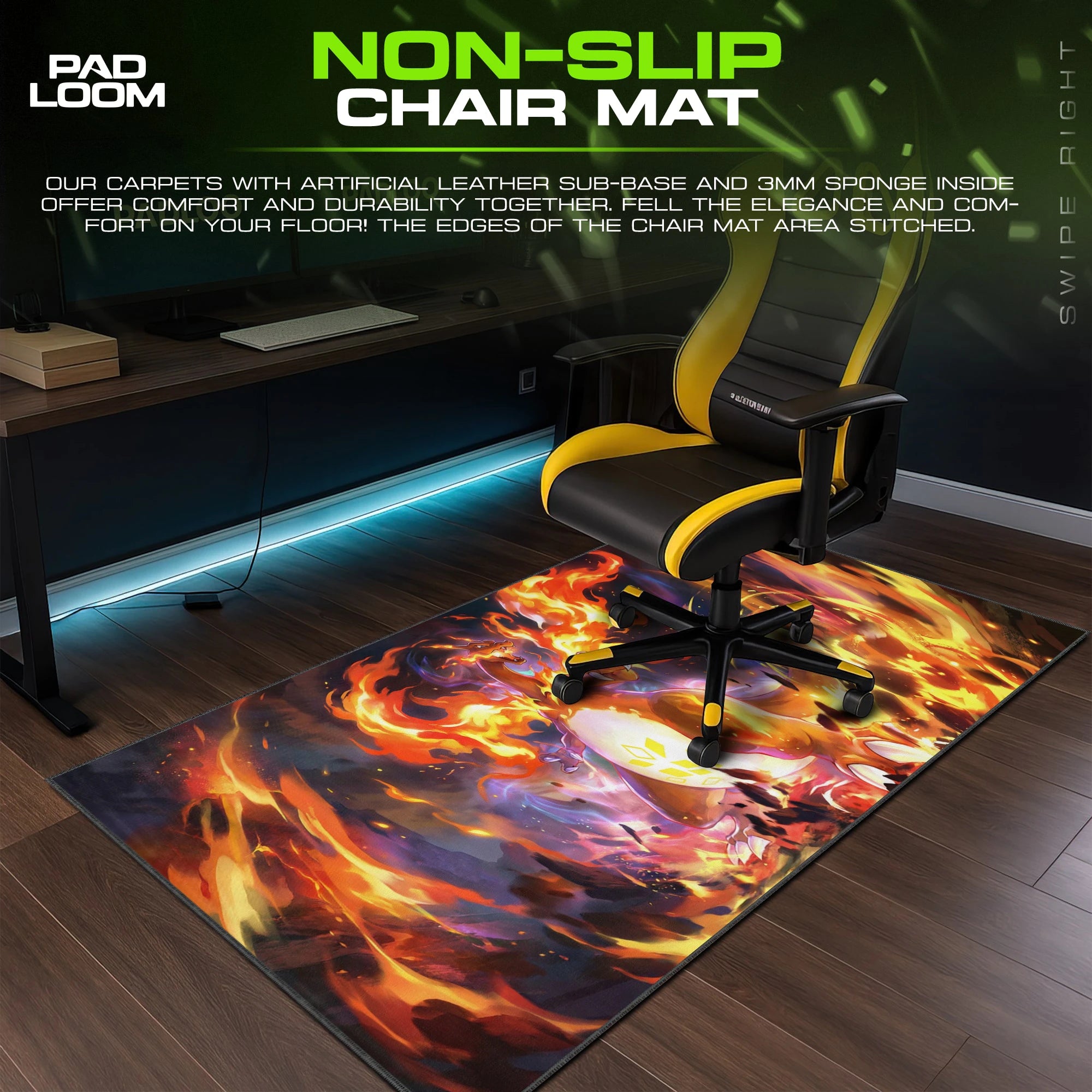 Charizard Inferno – stitched-edge, non-slip mouse pad detail