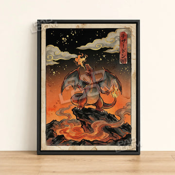 Charizard Lava Pokemon poster - framed canvas wall art in a black frame