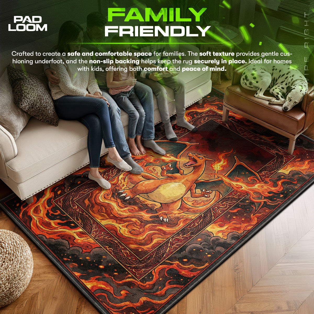 Charizard area rug showing full Pokemon artwork