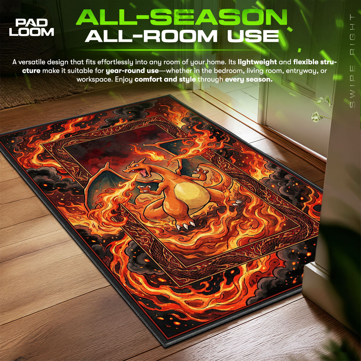 Charizard Raging Inferno Chair fan rug — premium quality print
