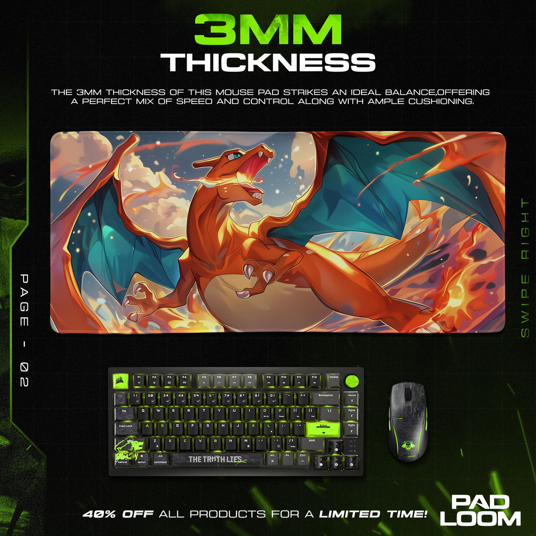 Charizard Sky Inferno Mouse Pad, Pokémon Fire Dragon Gaming Desk Mat