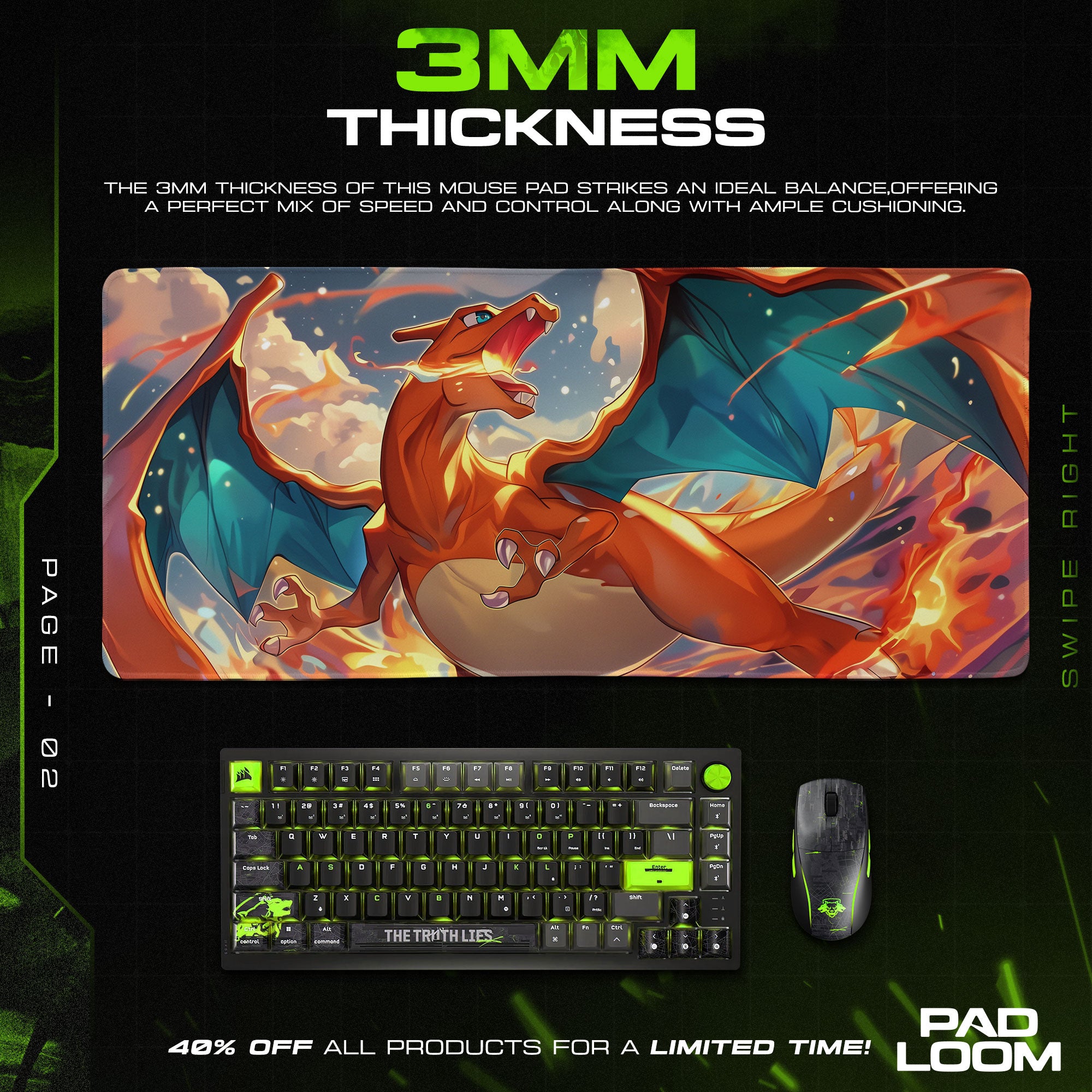 Charizard Sky Inferno Mouse Pad, Pokémon Fire Dragon Gaming Desk Mat