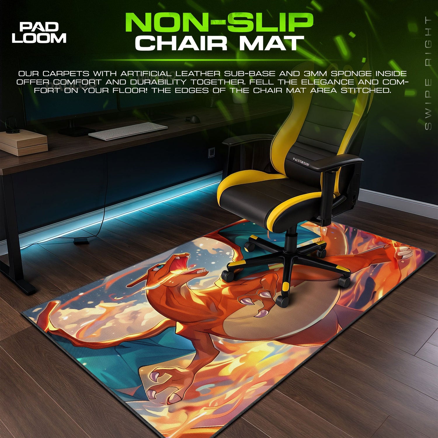Charizard Sky Inferno Mouse Pad, Pokémon Fire Dragon Gaming Desk Mat Padloom