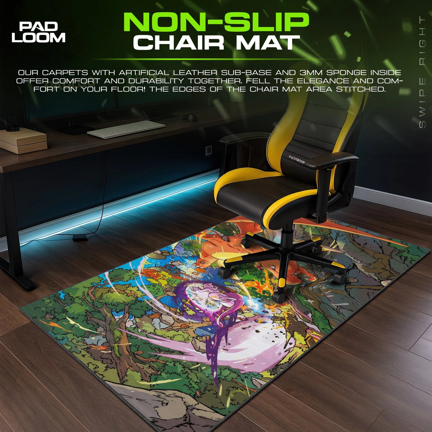 Charizard vs Mewtwo Clash – stitched-edge, non-slip mouse pad detail