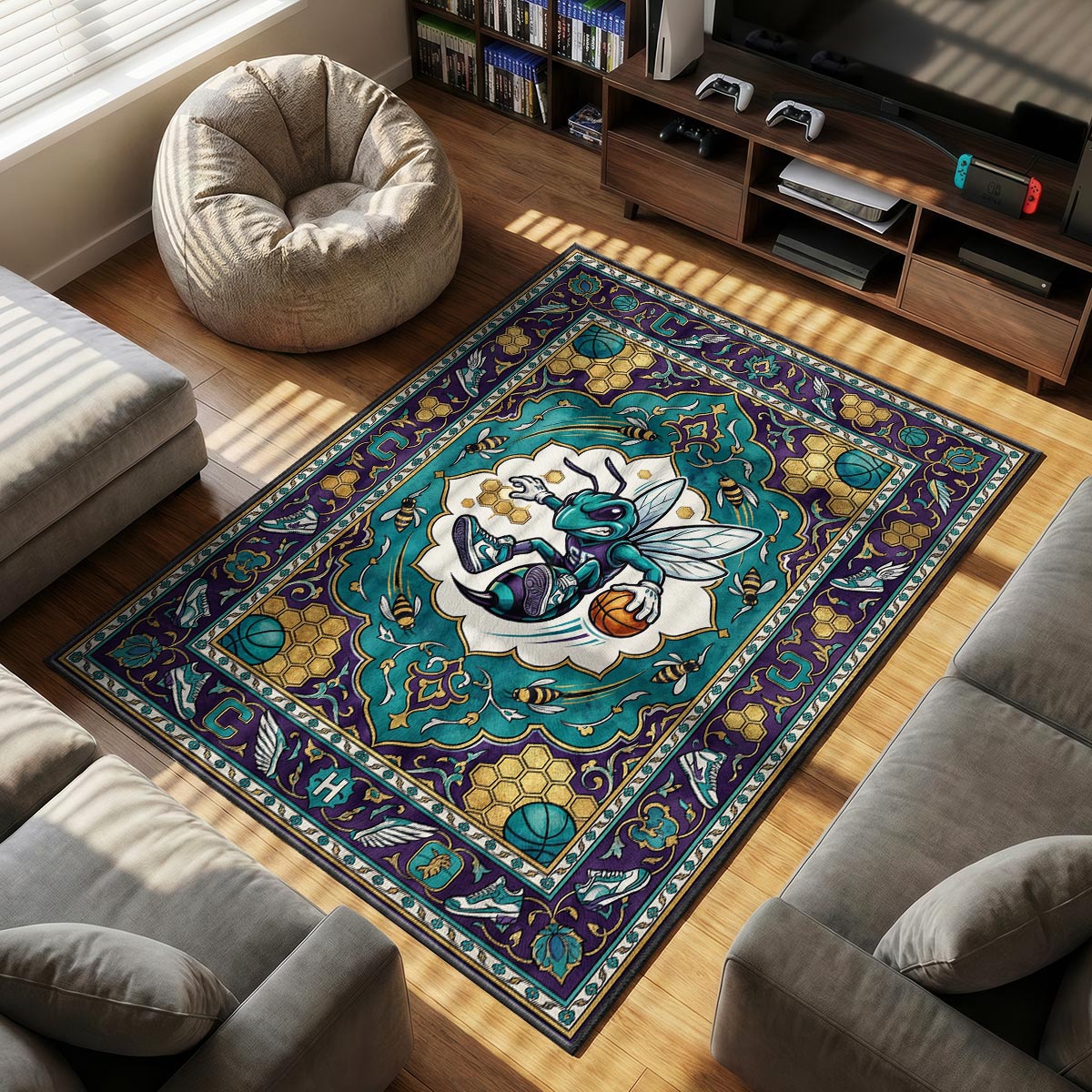 Charlotte Hornets themed area rug for home decor fans