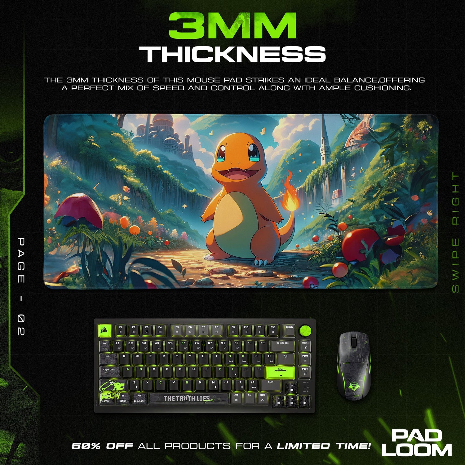 Charmander Forest Path Mouse Pad, Pokémon Gaming Desk Mat Padloom