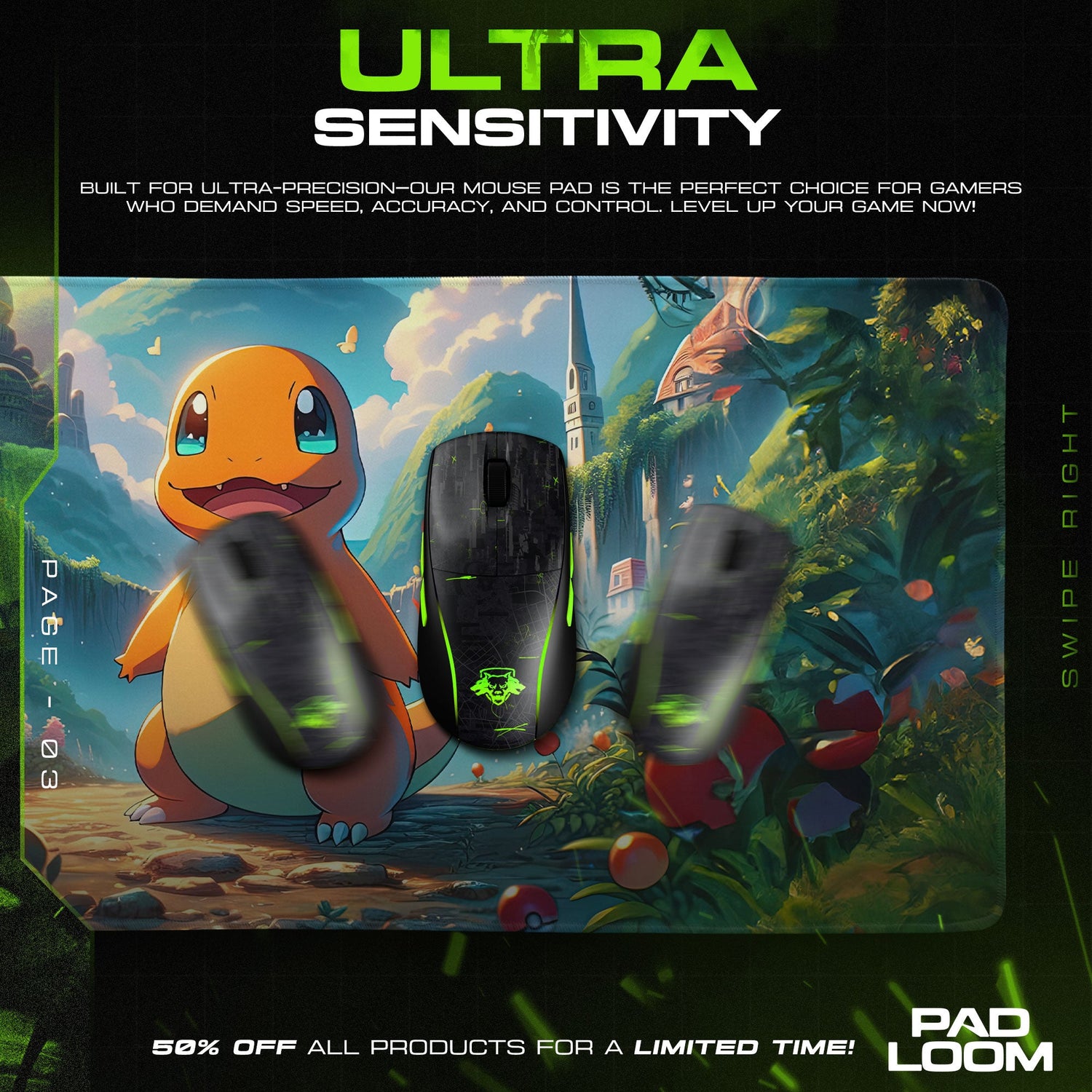 Charmander Forest Path Mouse Pad, Pokémon Gaming Desk Mat Padloom