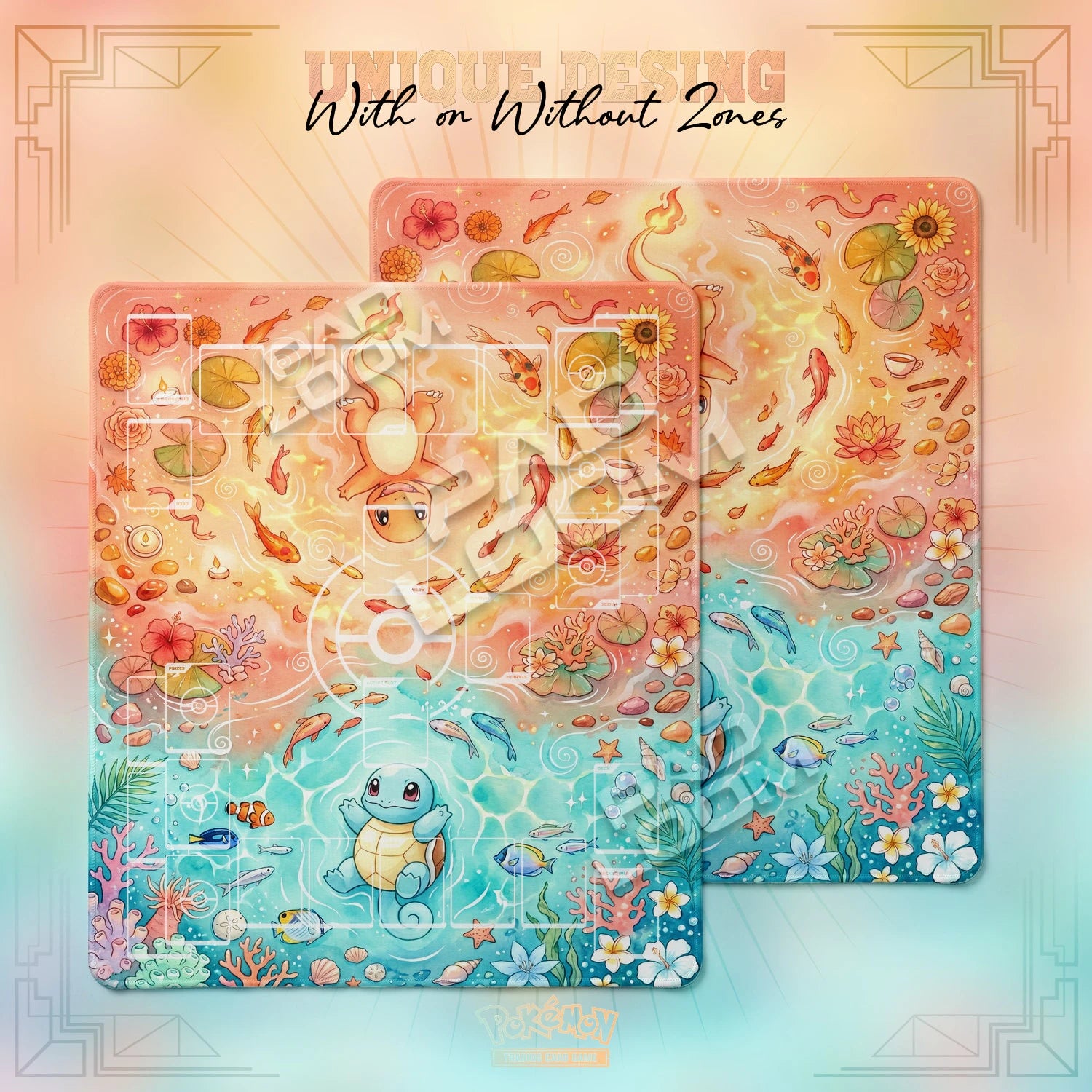 Charmander Squirtle Playmat - 2 Player Pokemon TCG