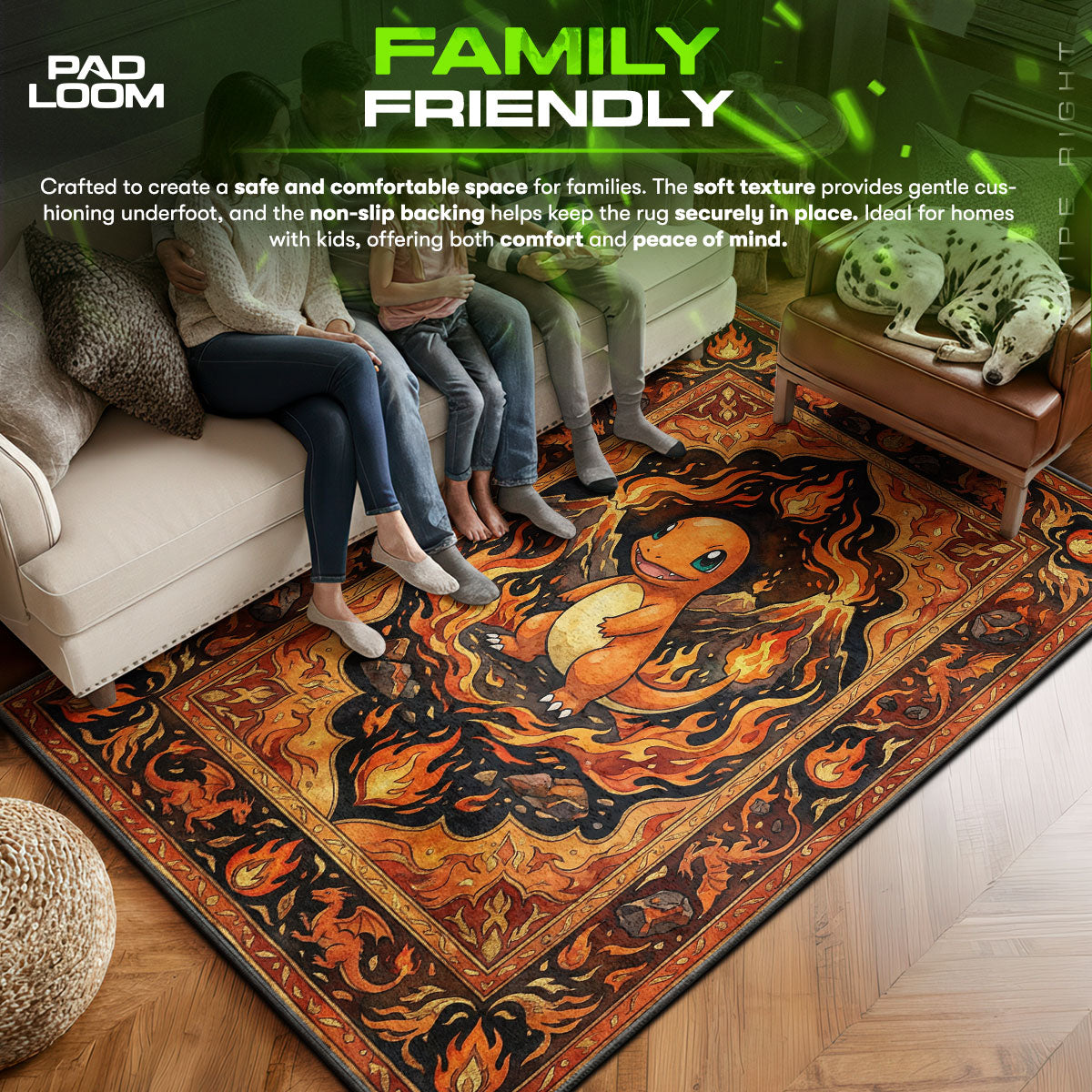 Charmander area rug showing full Vintage artwork