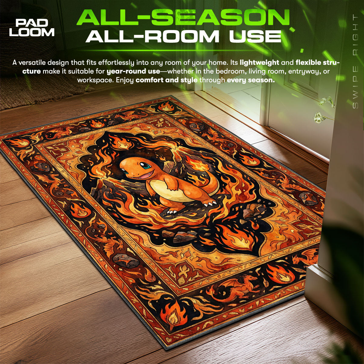 Charmander Flame Chair fan rug — premium quality print