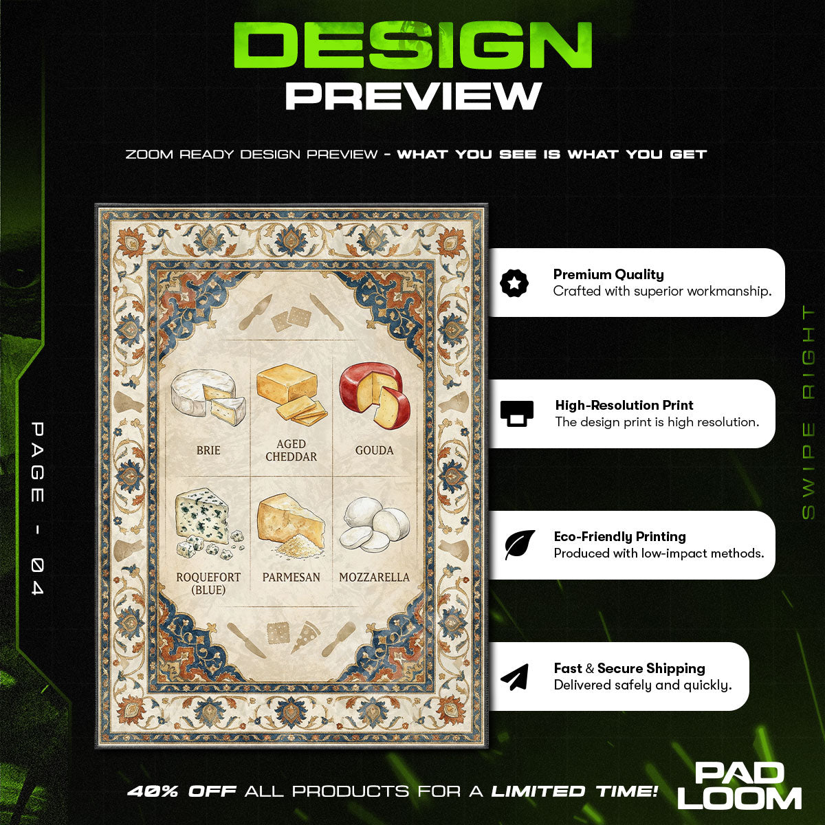Cheese Varieties Fromagerie Kitchen Floor rug — main product view