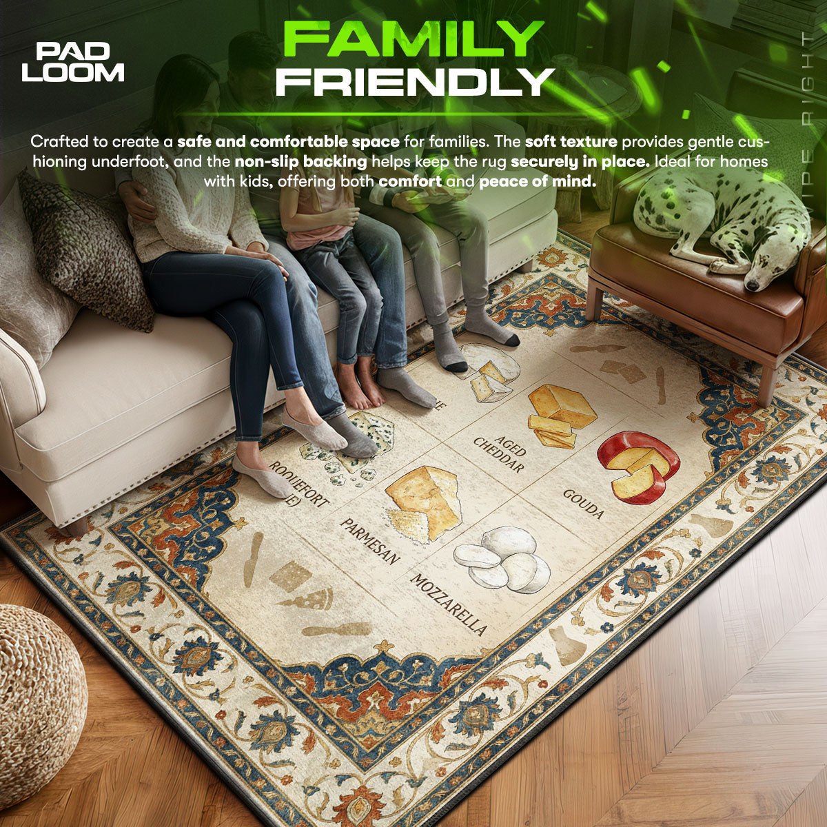 Floor character design printed on rug