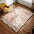 Cherry blossom and butterfly floral area rug with pink watercolor blossoms and tulip border
