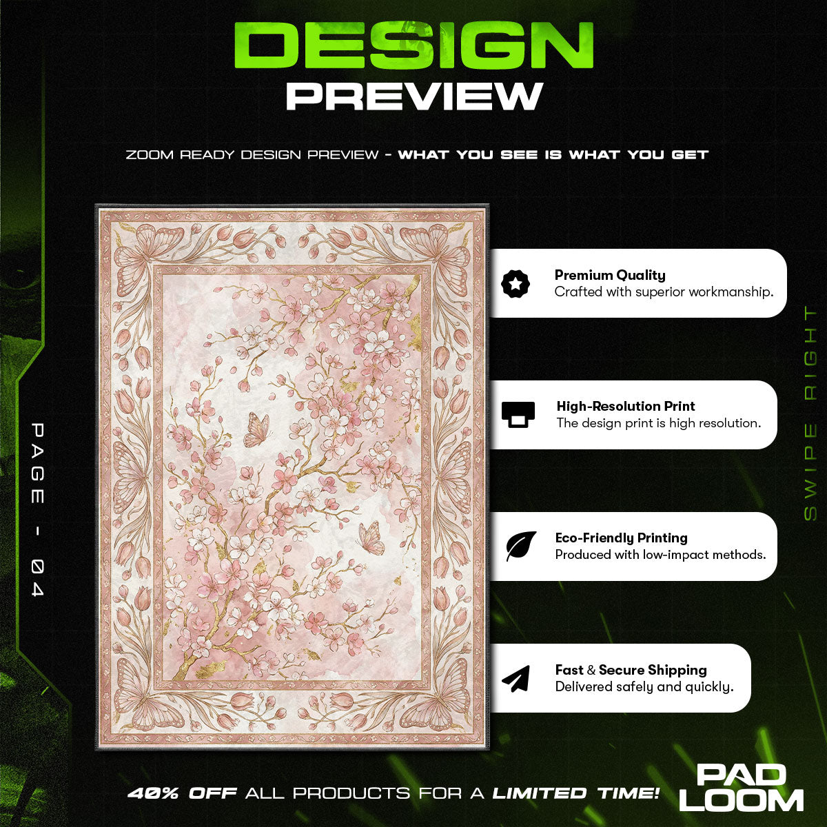 Cherry Blossom Butterfly Floral Bedroom Area rug — main product view