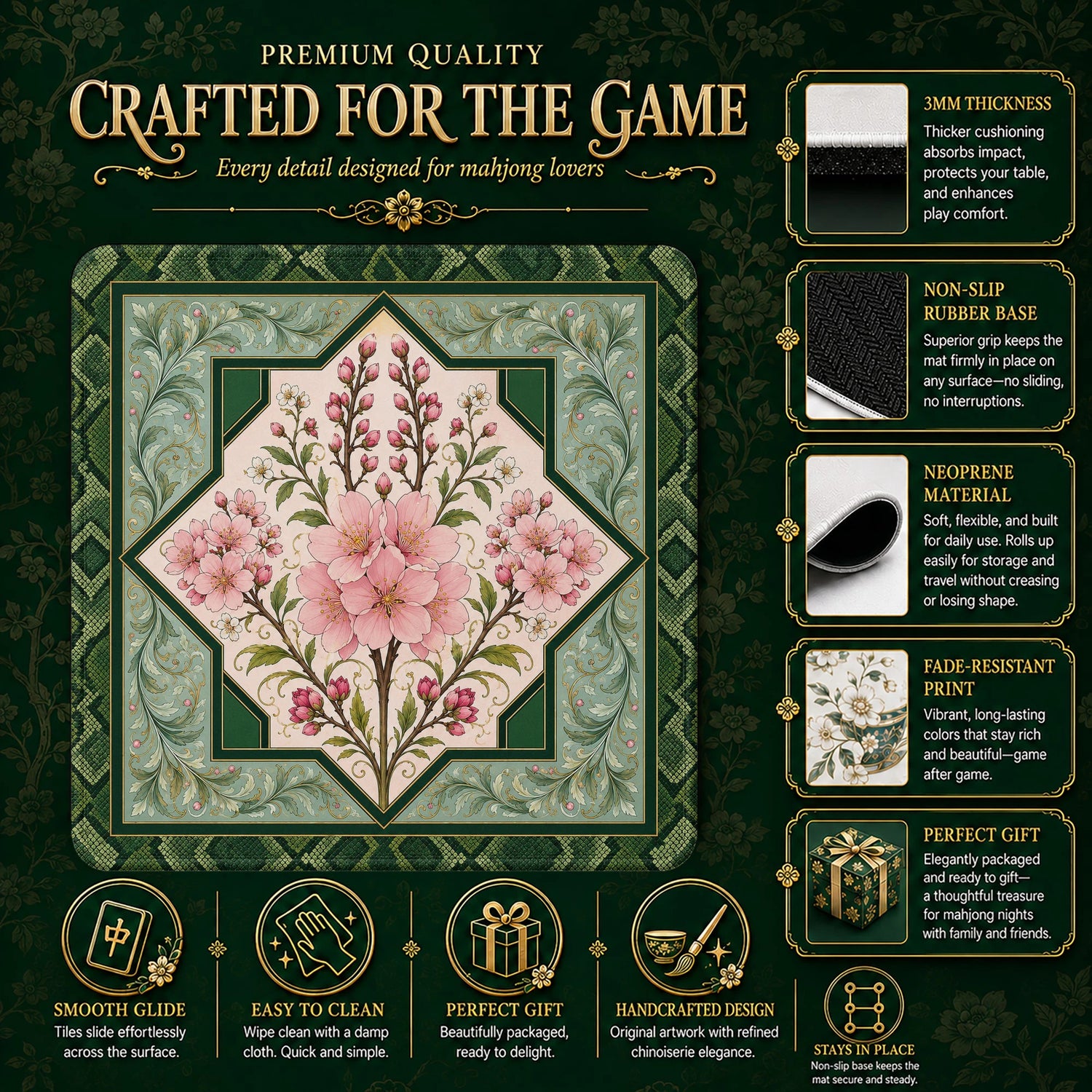 Cherry Blossom mahjong mat – M (60x60 cm) and L (81x81 cm) sizes