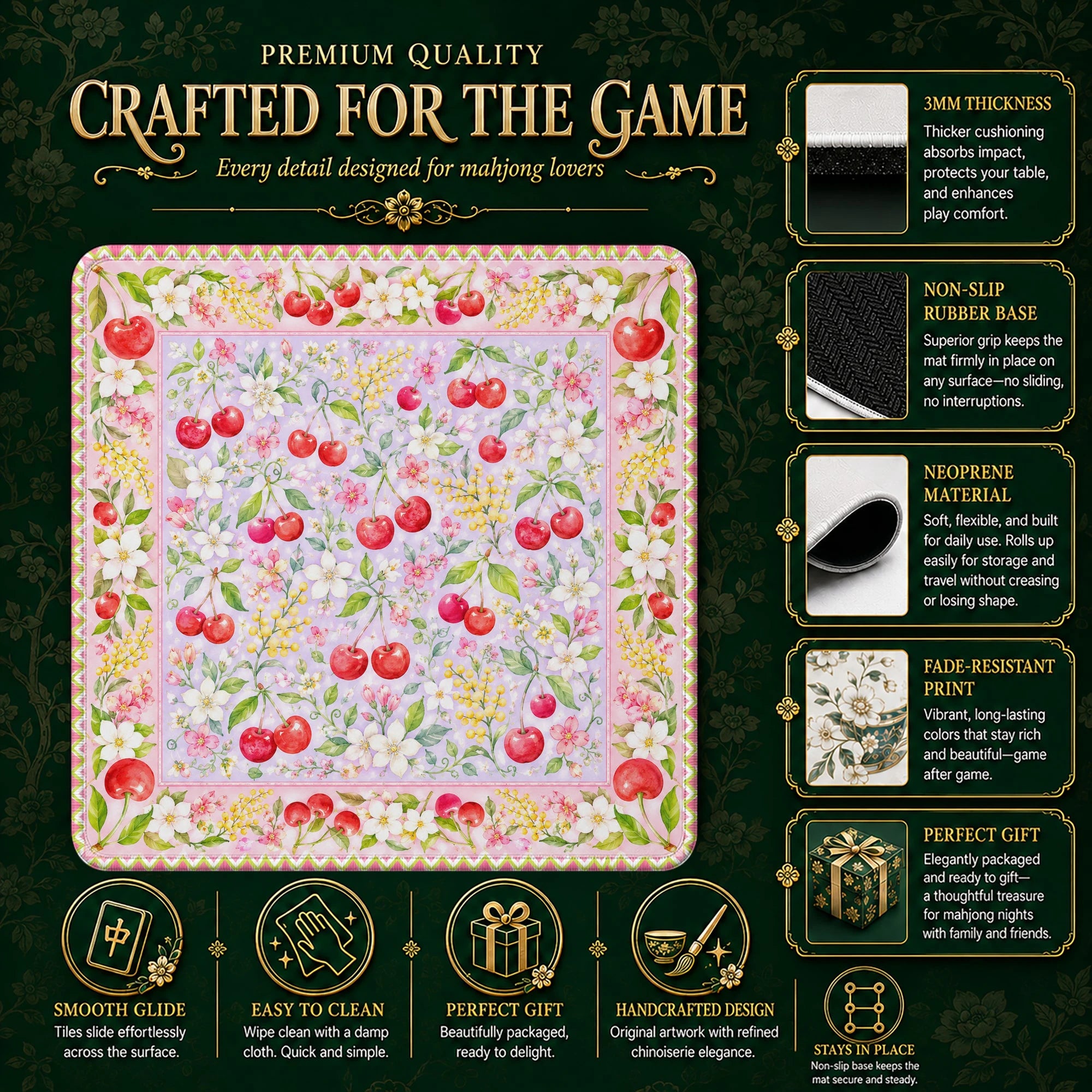 Cherry Blossom Mahjong Mat – neoprene mah jongg table mat