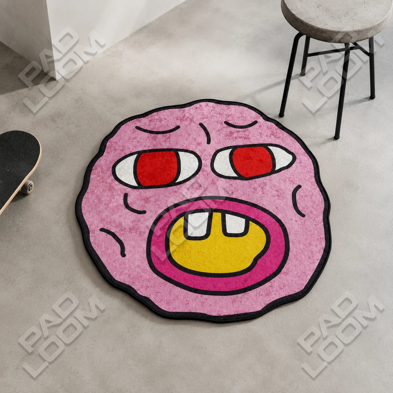 Cherry Bomb shaped rug close-up, soft washable pile