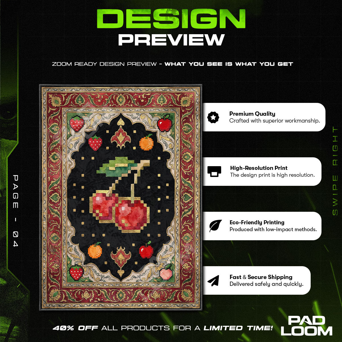 Cherry Pixel Bonus Rug - Pac-Man Chair Mat