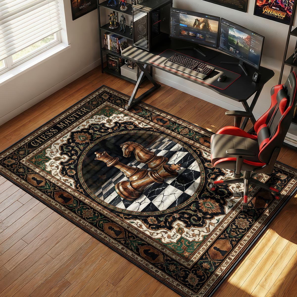Chess Master themed area rug for home decor fans