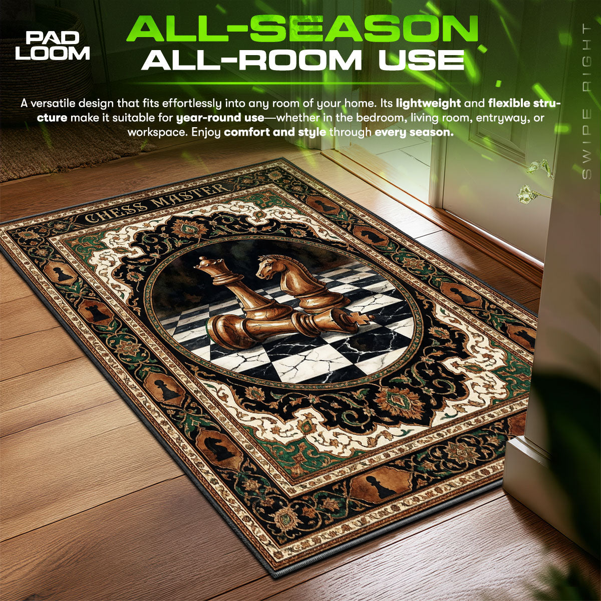 Area themed rug edge stitching detail