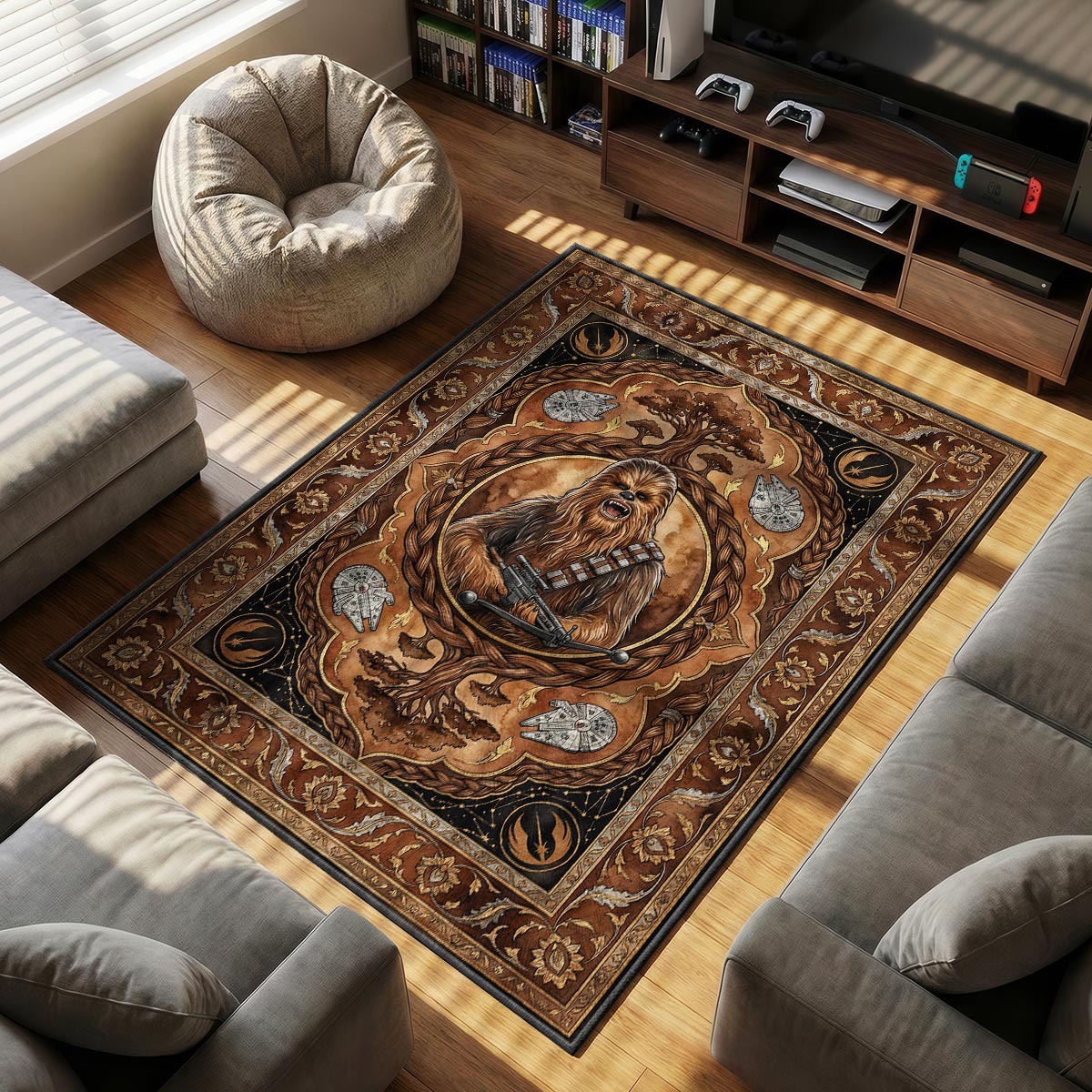 Chewbacca Wookiee themed area rug for home decor fans