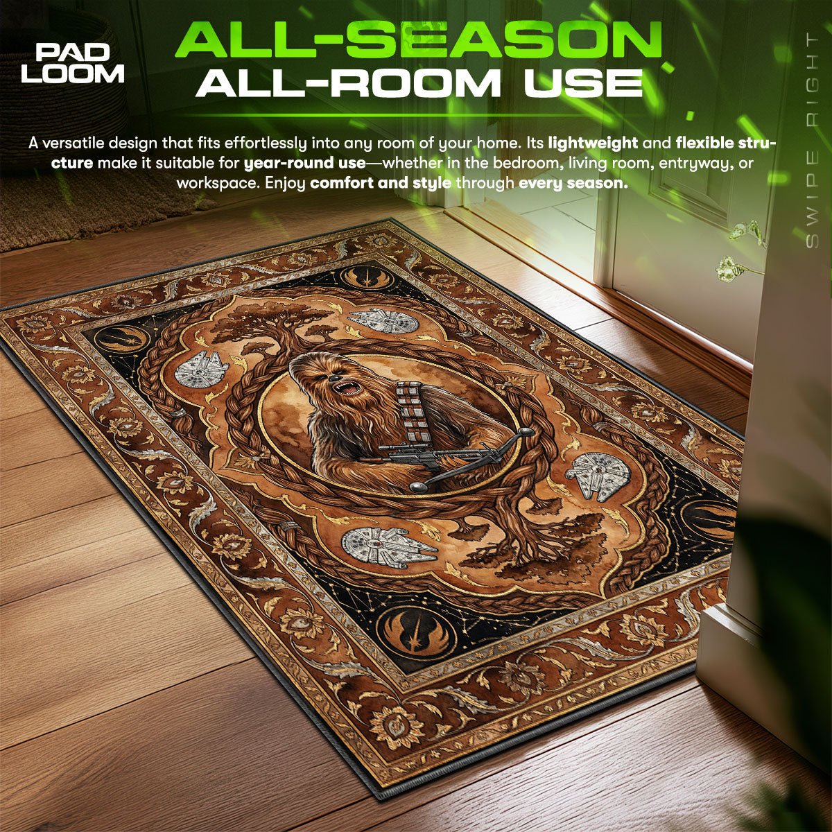 Chewbacca Wookiee Warrior Star Wars Room fan rug — premium quality print