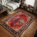 Chicago Bulls 23 rug in red and black with Jumpman silhouette, graffiti lettering and ornate winged border