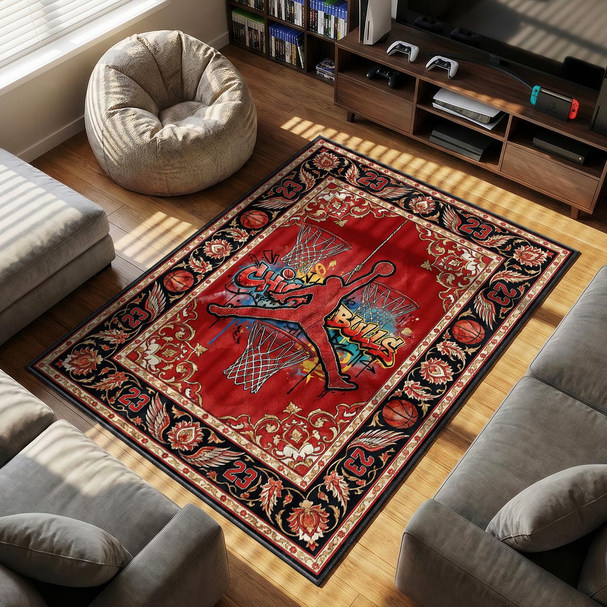 Chicago Bulls themed area rug for home decor fans