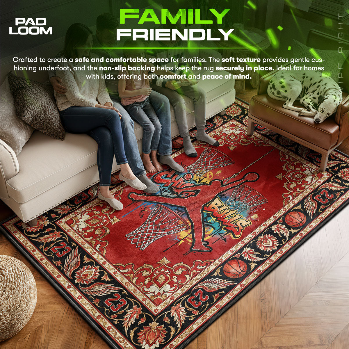 Chicago area rug showing full home decor artwork