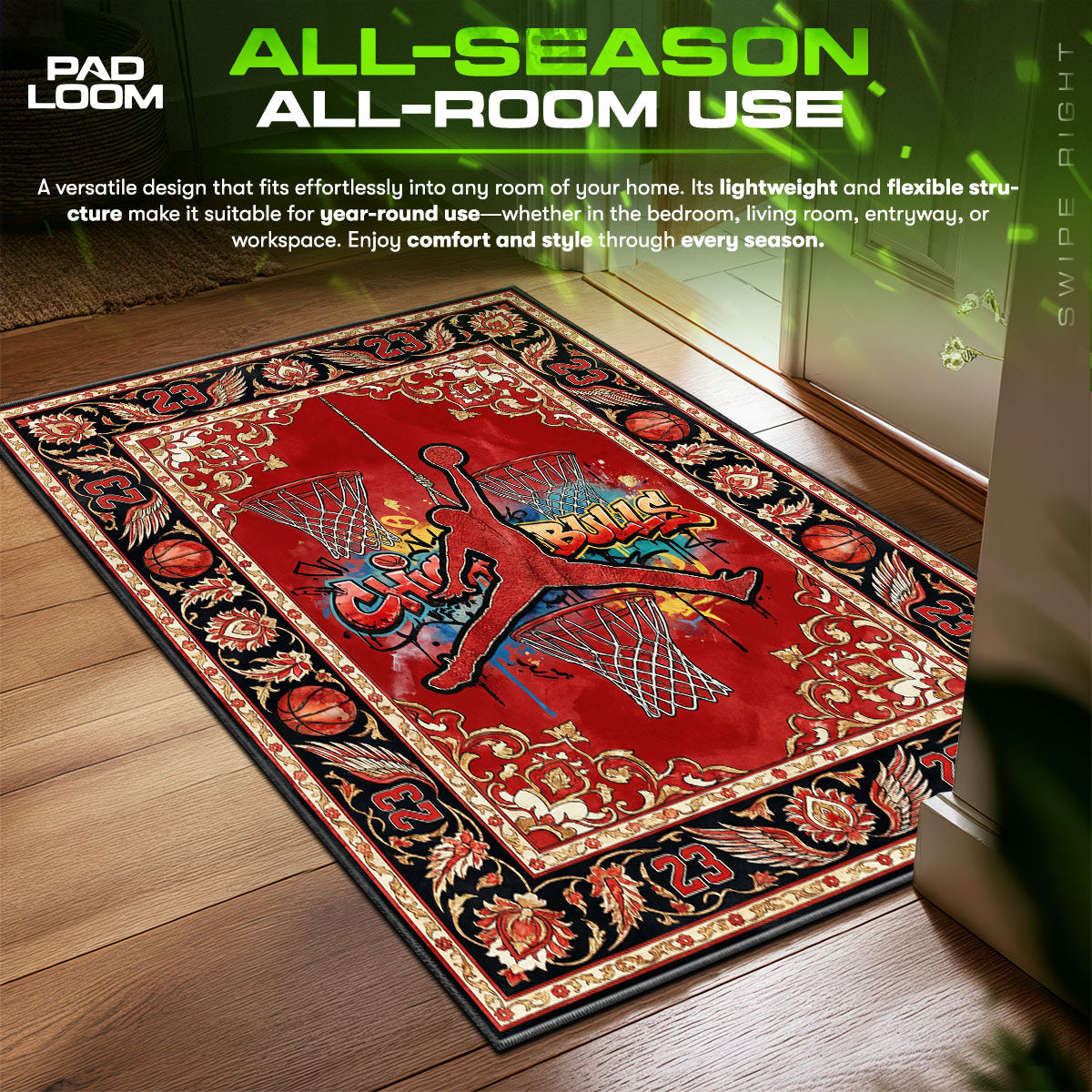 Chicago Bulls Graffiti Sneakerhead Floor fan rug — premium quality print