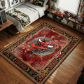 Chicago Bulls red and black gothic crest rug with cracked stone bull logo and ornate gold border