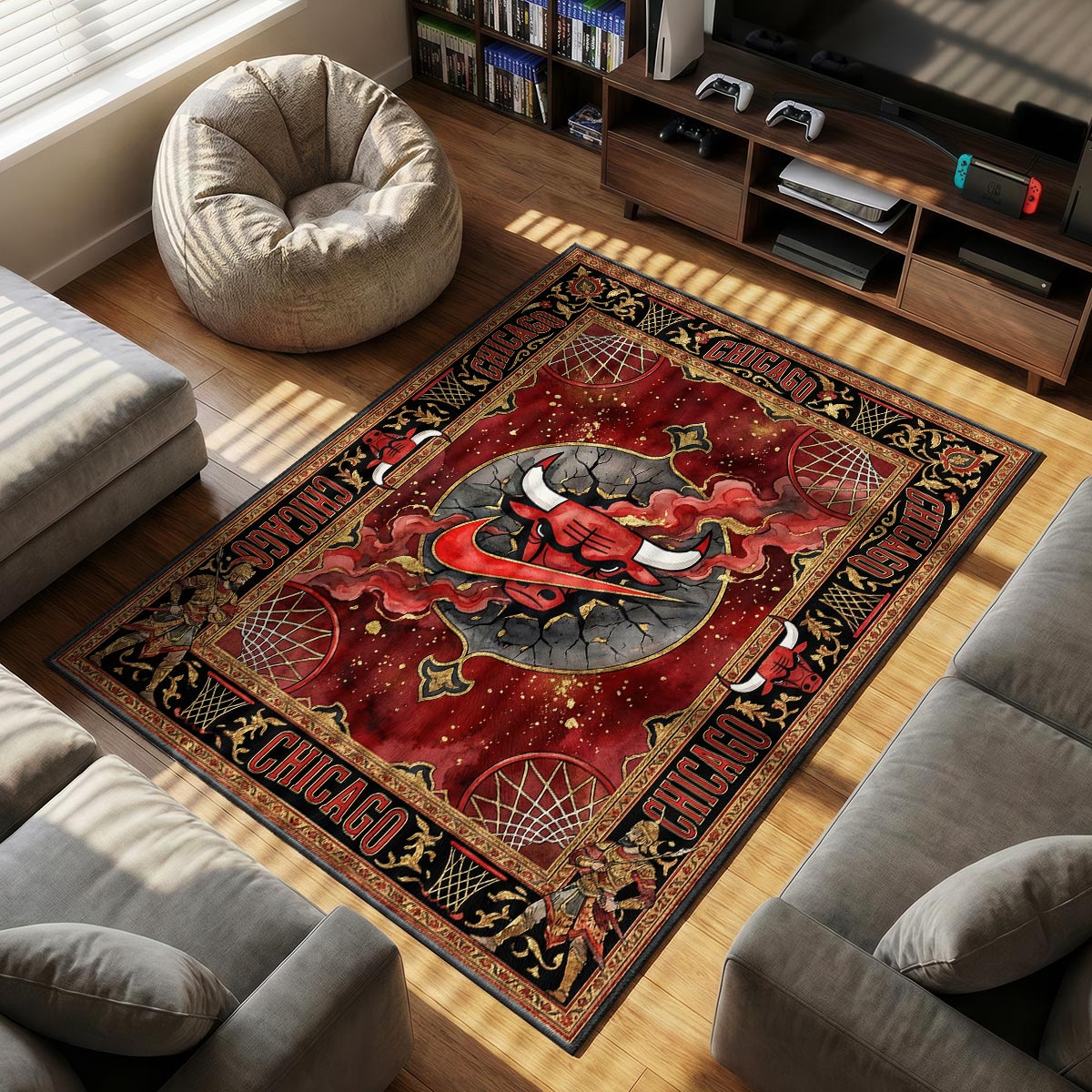 Chicago Bulls Gothic Crest Rug - Hypebeast Floor Mat