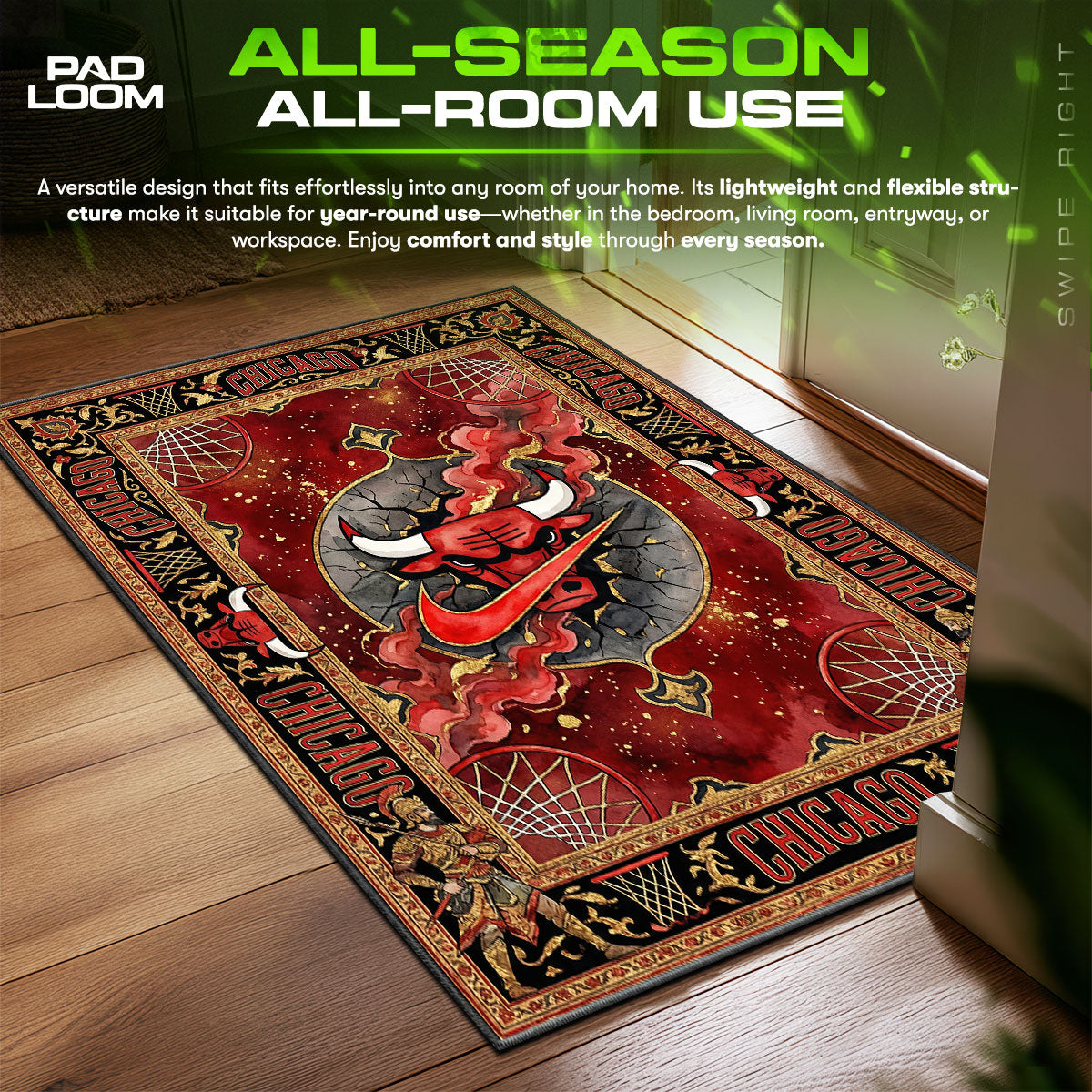 Chicago Bulls Gothic Crest Rug - Hypebeast Floor Mat