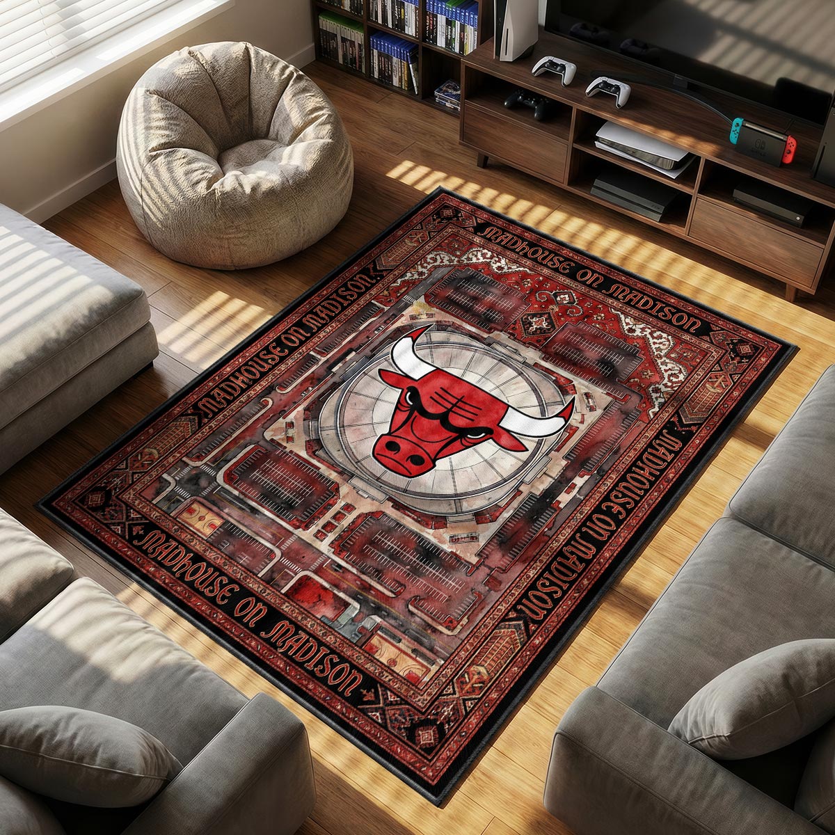 Chicago Bulls themed area rug for home decor fans