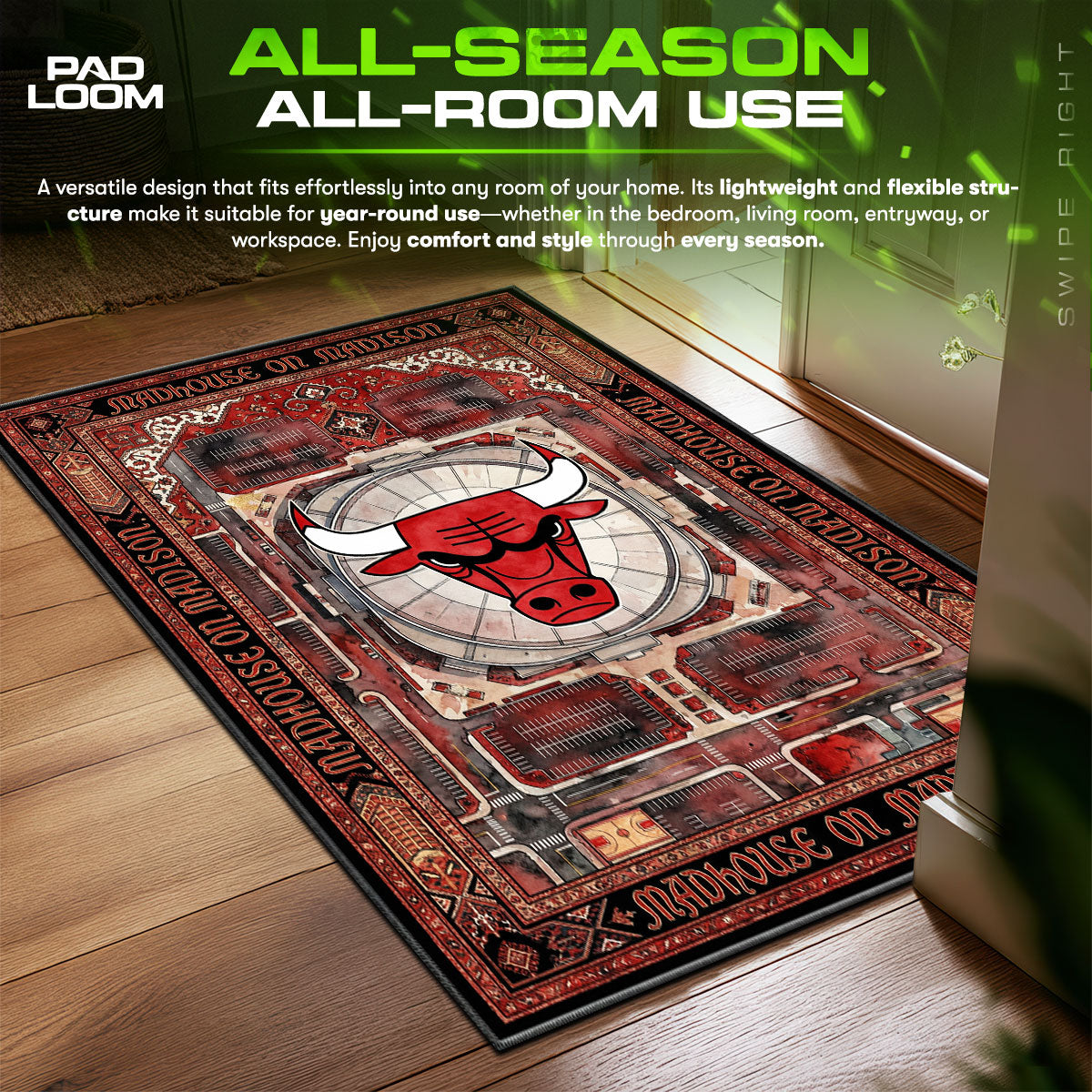 Chicago Bulls Madhouse Basketball Floor fan rug — premium quality print