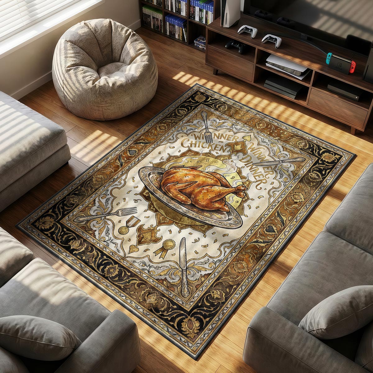 Chicken Dinner Feast Rug - PUBG Chair Mat