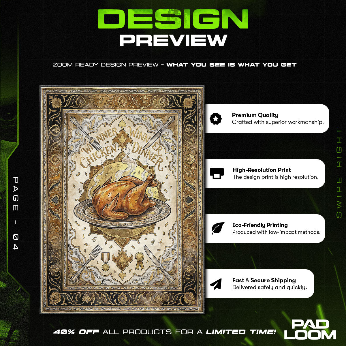 Chicken Dinner Feast Rug - PUBG Chair Mat