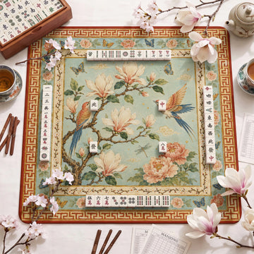 Chinoiserie Bird Mahjong Mat – neoprene mah jongg table mat