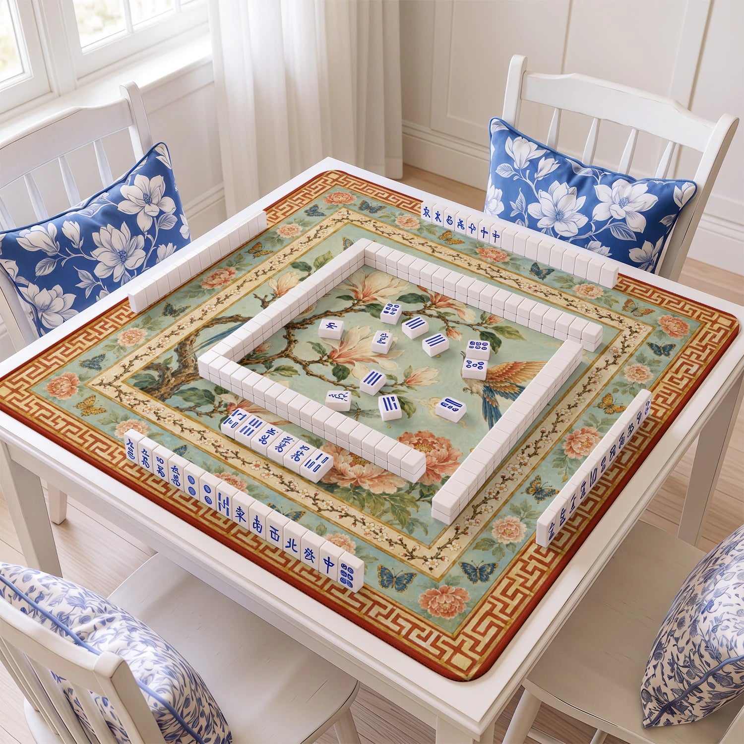 Chinoiserie Bird Mahjong Mat – neoprene mah jongg table mat