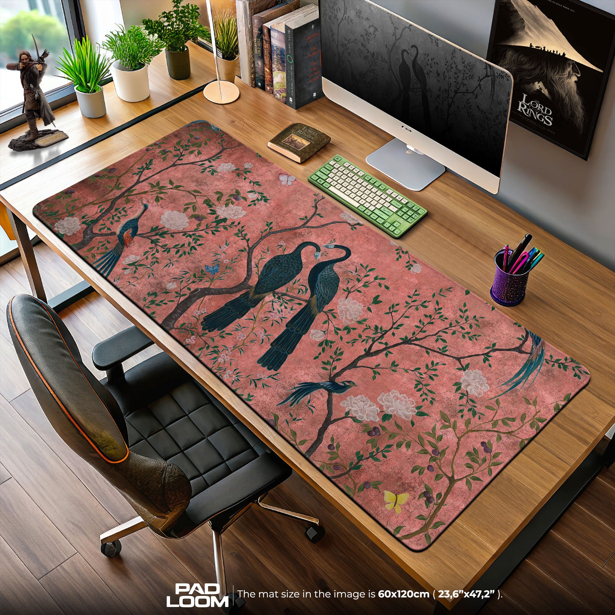 Chinoiserie Peacock Garden Mouse Pad – Aesthetic Desk Mat