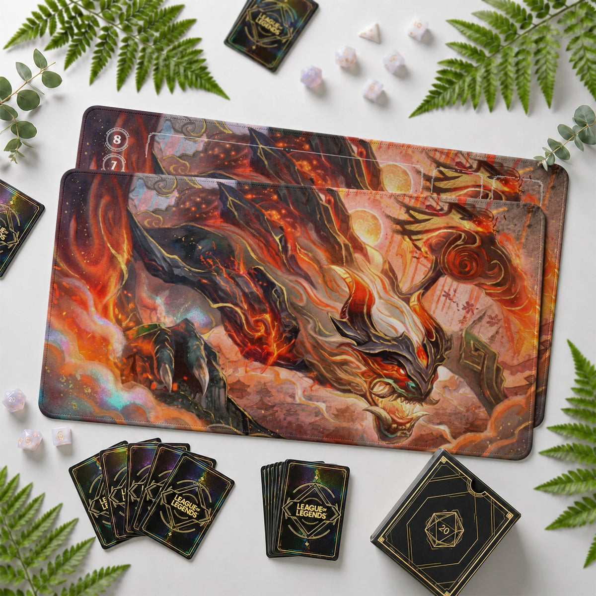 Cho'Gath Inferno Riftbound TCG playmat with card zones and score track – LoL game mat