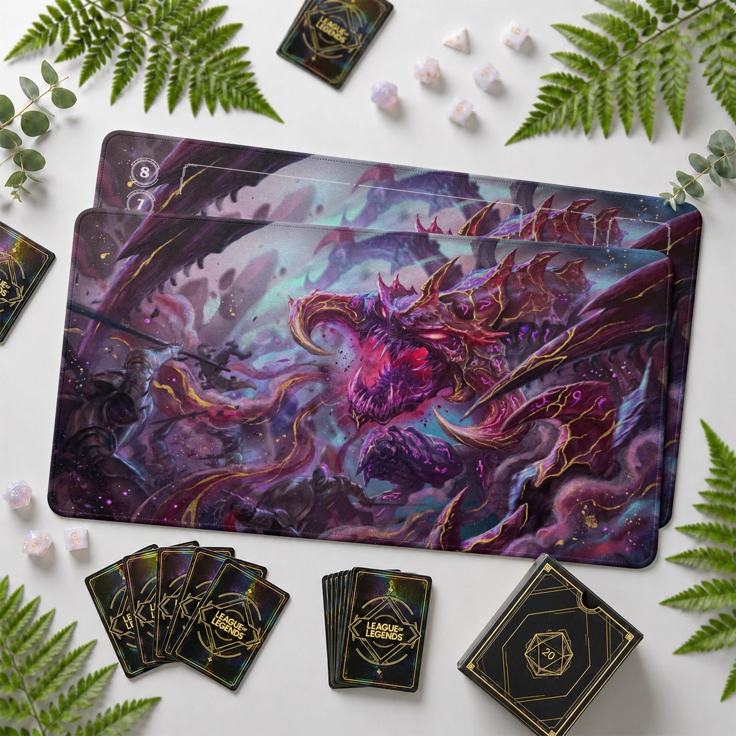 Cho'Gath Void Riftbound TCG playmat with card zones and score track – LoL game mat